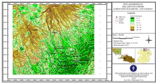 Gambar 4. Peta kelerengan  Kecamatan Cidahu  Tabel 4. Derajat kelerengan mata air Kecamatan Cidahu 