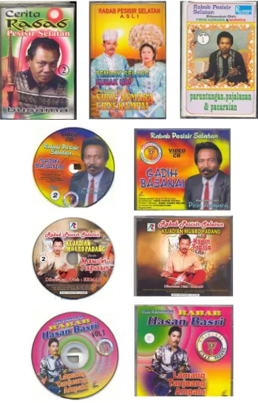 Figure 4. Rabab Pesisir Selatan cassette covers (above); rabab Pesisir Selatan VCDs and their covers (below).