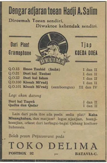 Figure 1. Advertisement of Minangkabau kabadiscs delivered by Hadji Agoes Salim (Sources: Salim 1935: back cover)