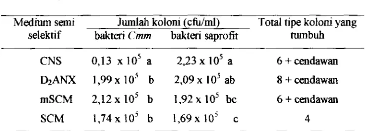 Tabel 2. JumIah koloni btkteri Clavihacter michiganensts subsp michigunensis 