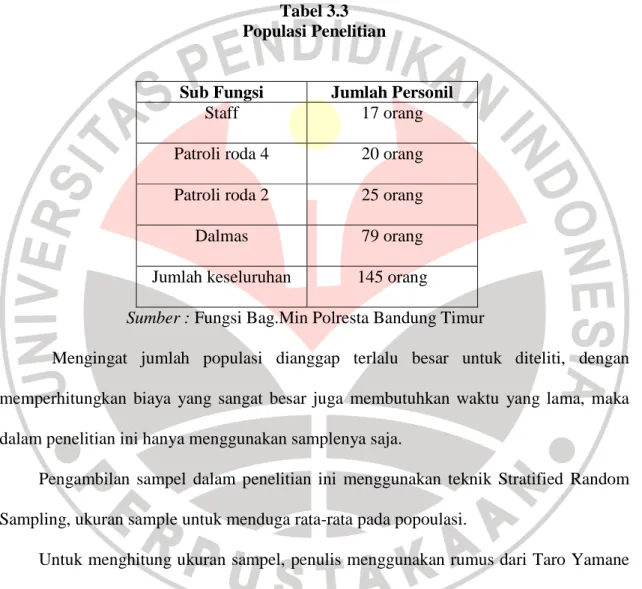 Tabel 3.3  Populasi Penelitian 