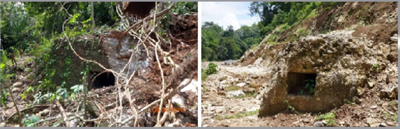 Gambar 2. Foto Bungker 1 (Pilboks): kondisi pada saat pembersihan lahan, pertama kali  diberitakan sebagai temuan tahun 2016 (kiri, sumber foto: dokumentasi Kantor Direksi PT