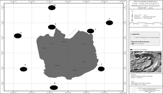 Gambar 1. Lokasi penelitian zooplankton di sekitar perairan Nusalaut, Mei 2009.  Figure 1