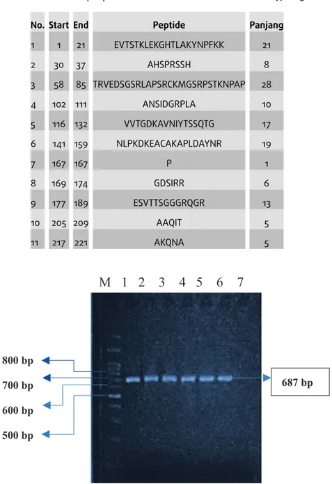 Tabel 10: Prediksi epitop sel-B dari sekuen asam amino Isolat ND9/2003.