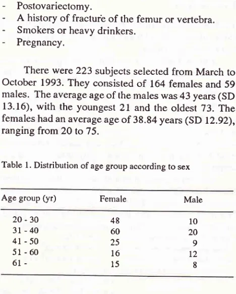 Table l. Distribution of age group according to sex