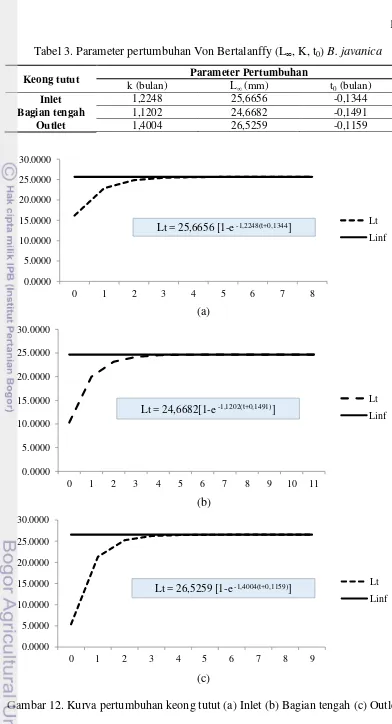 Tabel 3. Parameter pertumbuhan Von Bertalanffy (L∞, K, t0) B. javanica 