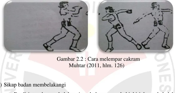 Gambar 2.2 : Cara melempar cakram  Muhtar (2011, hlm. 126) 