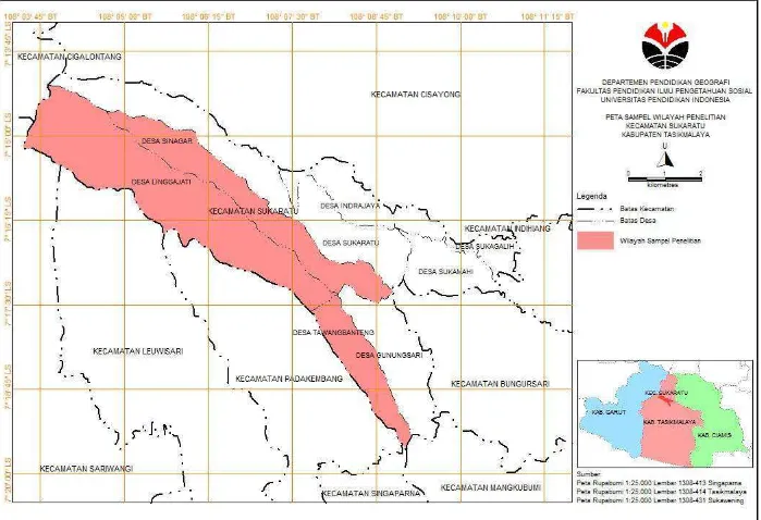 Gambar 3.2 Peta Sampel Wilayah Penelitian di Kecamatan Sukaratu 