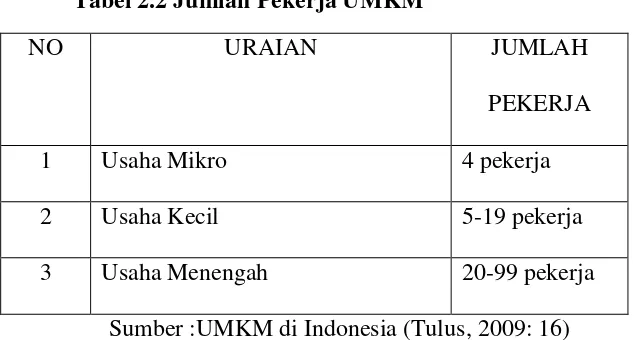 Tabel 2.1 Kriteria UMKM 