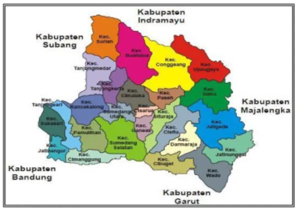 Gambar II.1 Peta Administrasi Kabupaten Sumedang  https://www.sumedangkab.go.id/ (Diakses pada 20/12/2020) 