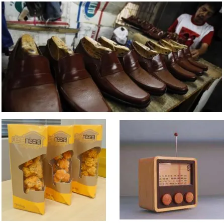 Gambar 1.0 : contoh produk lokal yang memiliki brand. Atas: sepatu 