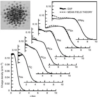 Gambar 1.1: Kerapatan nukleon dalam inti (Sumber: B. Frois, Proc. Int. Conf. Nucl. Phys., Florence, 1983, eds