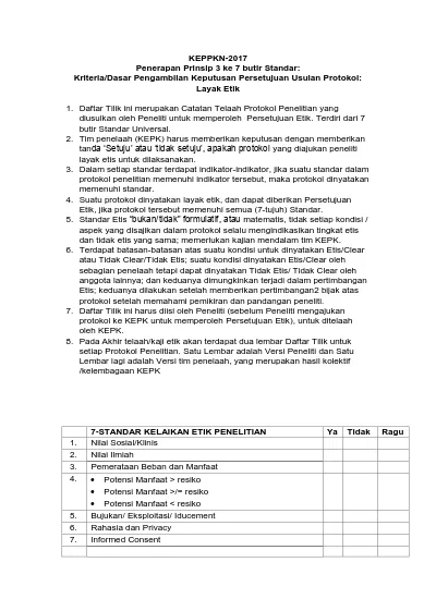 KEPPKN-2017 Penerapan Prinsip 3 Ke 7 Butir Standar: Kriteria/Dasar ...