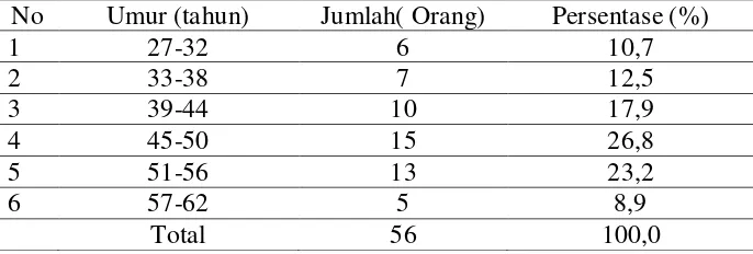 Tabel 4.1 Distribusi Responden Berdasarkan Usia Di Kelurahan Petisah Tengah Lingkungan 1 Kecamatan Medan Baru Tahun 2012 