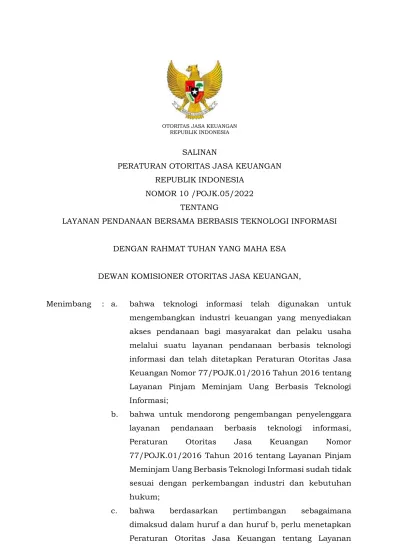 SALINAN PERATURAN OTORITAS JASA KEUANGAN REPUBLIK INDONESIA NOMOR 10 ...