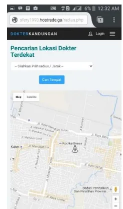 Gambar 9.  Interface Cari Dokter Terdekat 