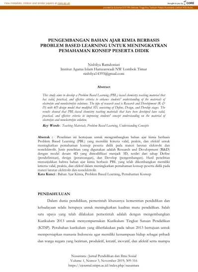 PENGEMBANGAN BAHAN AJAR KIMIA BERBASIS PROBLEM BASED LEARNING UNTUK ...