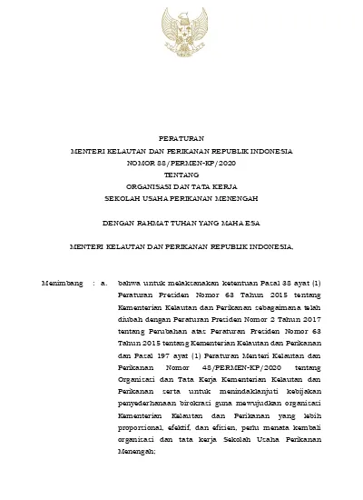 PERATURAN MENTERI KELAUTAN DAN PERIKANAN REPUBLIK INDONESIA NOMOR 88 ...