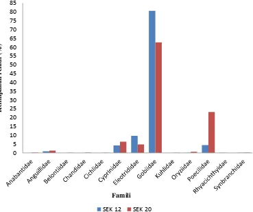 Gambar 2  Kelimpahan relatif famili ikan di hulu Sungai Sekongkang 