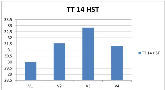 Gambar 3. Pengaruh varietas terhadap rata-rata tinggi tanaman 14 HST 