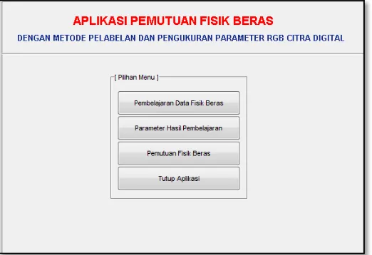 Gambar 12  Desain Antar Muka Menu AplikasiPemutuan Fisik Beras 