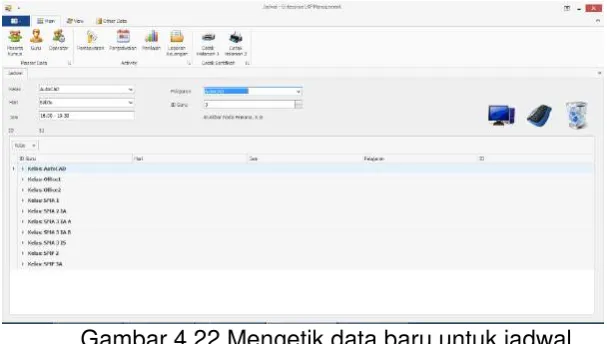 Gambar 4.22 Mengetik data baru untuk jadwal 