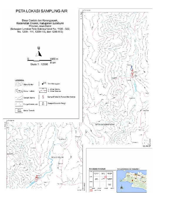 Gambar 2. Peta lokasi pengambilan sampel mata air panas dan mata air dingin di daerah Cisolok – Cisukarame