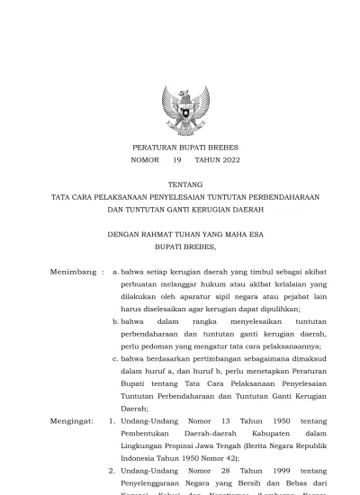 PERATURAN BUPATI BREBES NOMOR 19 TAHUN 2022 TENTANG TATA CARA ...