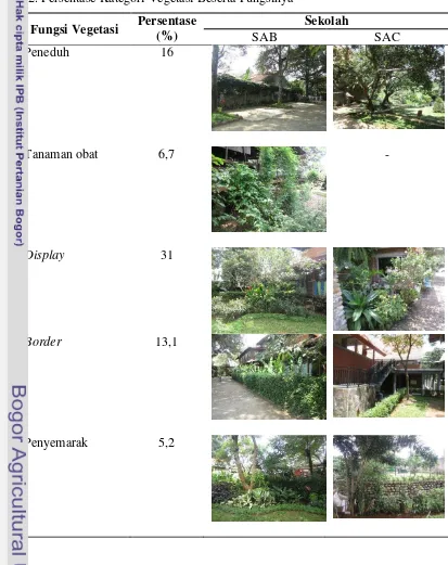 Tabel 12. Persentase Kategori Vegetasi Beserta Fungsinya 