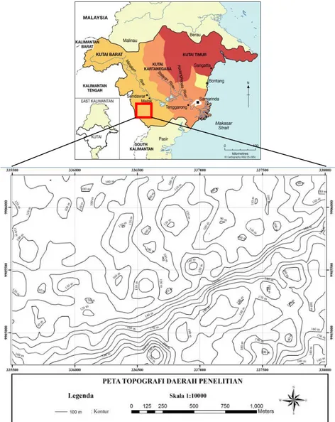 Gambar  1.1  Lokasi  Penelitian  Tugas  Akhir  (kotak  merah)  Kabupaten  Kutai  Barat,  Kalimantan  Timur  (USGS,  2014) 
