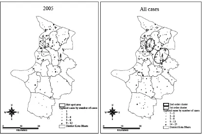 Figure 4. Hot spot clusters for year 2002 and 2003