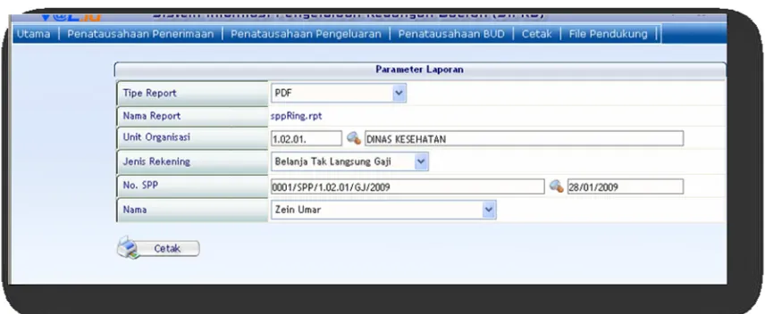 Gambar 216 Form Dialog Cetak Laporan SPP Surat Ringkasan/Rincian 