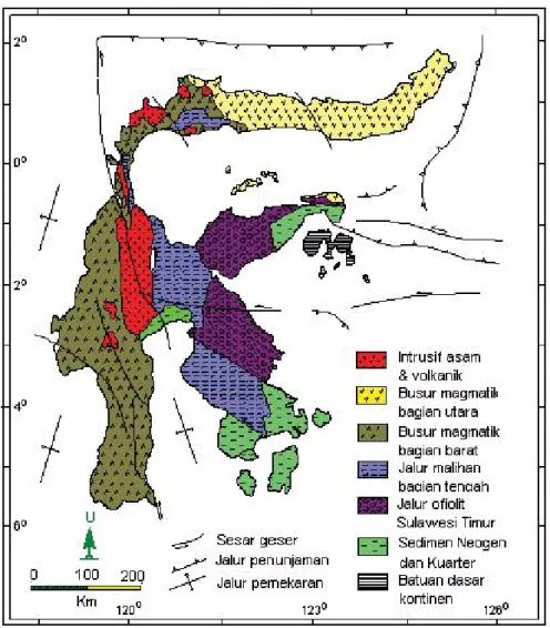 Gambar 3. Peta satuan litotektonik Sulawesi (Van Leeuwen, 1994).