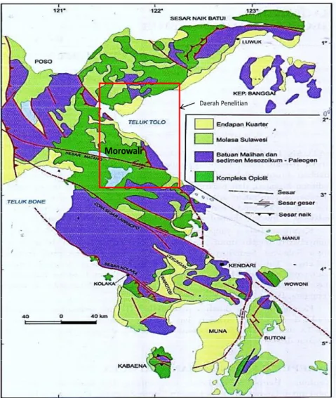 Gambar 4. Peta geologi bagian timur Sulawesi (Surono, 1998)