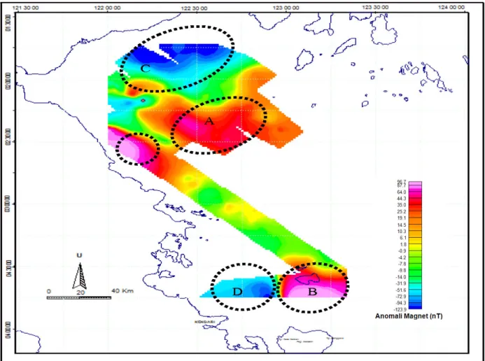 Gambar 6. Pola anomali magnet total perairan Morowali
