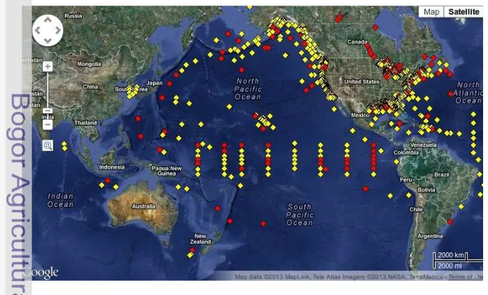 Gambar 1    Peta sebaran buoy tertambat di seluruh dunia. Gambar