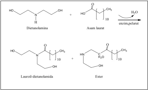 Gambar 1.1   Reaksi Pembentukan Lauroil-dietanolamida dari Asam Laurat dan            Dietanolamina 