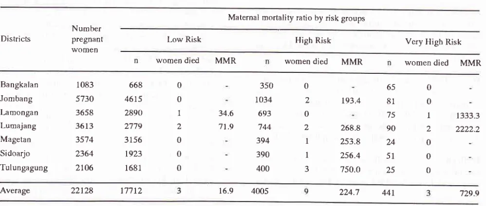 Table 5. Maternal Mortality by Risk Groups 7 Districts Eats Java Province, 1994