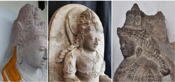 Gambar 2. Penggambaran  rambut  pada  arca  masa  Mātaram  Kuno  (kiri)  (Sumber:  Winaya  dkk  2019)