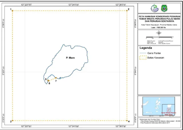 Gambar 2-1 Peta dengan titik-titik koordinat Kawasan Konservasi Perairan (KKP) Pulau Mare,  Kota Tidore Kepulauan 