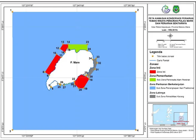 Tabel 3-2 Lokasi titik koordinat zona di Taman Wisata Perairan Pulau Mare   Zona  Kode  Nomor Titik 