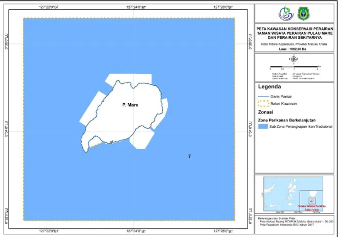 Gambar 3-6 Peta zona perikanan berkelanjutan (sub zona penangkapan ikan/tradisional) di  TWP Pulau Mare 