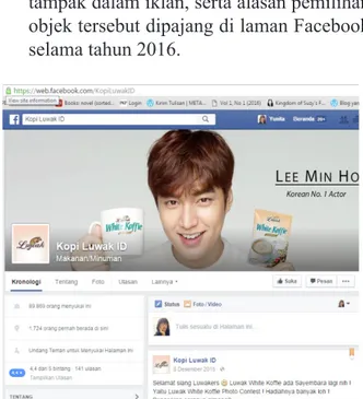 Gambar 1 Iklan Luwak White Koffie versi Lee  Min-Ho di Fanpage Kopi Luwak ID Facebook 2016  