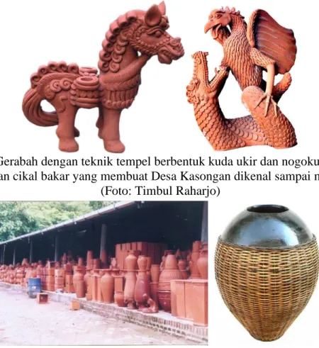 Gambar 1. Gerabah dengan teknik tempel berbentuk kuda ukir dan nogokukilo. Produk  ini merupakan cikal bakar yang membuat Desa Kasongan dikenal sampai manca negara 