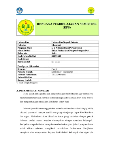 RENCANA PEMBELAJARAN SEMESTER (RPS)