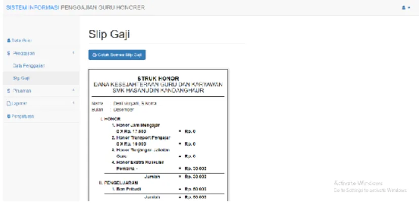 Gambar 13. Halaman Cetak Slip Gaji 