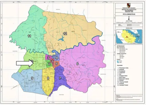Gambar 1. Peta wilayah Kota Pekanbaru (BPS, 2018), Kecamatan Payung Sekaki (10) 