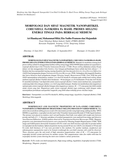 Morfologi Dan Sifat Magnetik Nanopartikel Coreshell Feoksida Fe Hasil Proses Milling Energi 9046