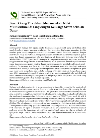 Peran Orang Tua Dalam Menanamkan Nilai Multikultural Di Lingkungan ...