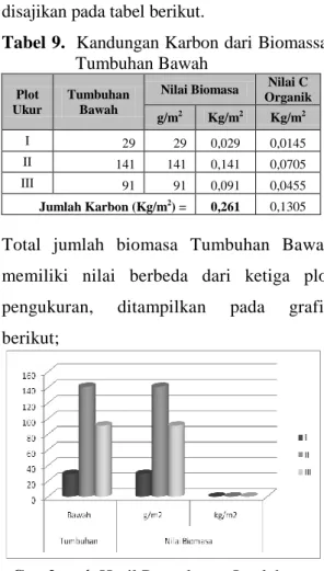 Tabel 9.  Kandungan Karbon dari Biomassa     Tumbuhan Bawah 